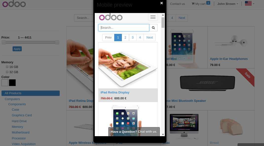 eCommerce Odoo product catalog