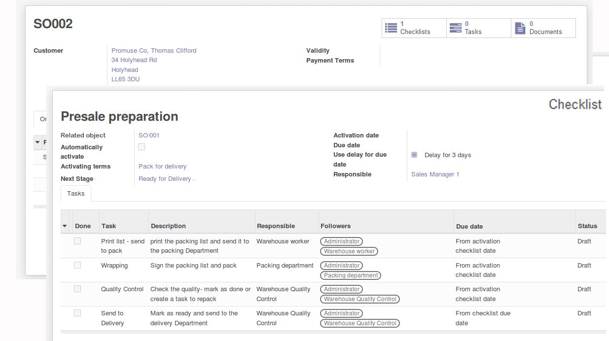 Checklists in Odoo